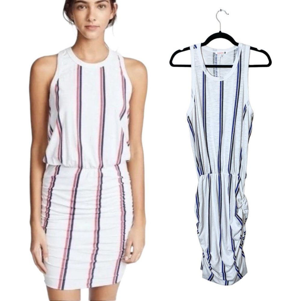 Anthropologie Sundry Striped Ruched Scrunch Racer Back Tank Dress Size 2/M